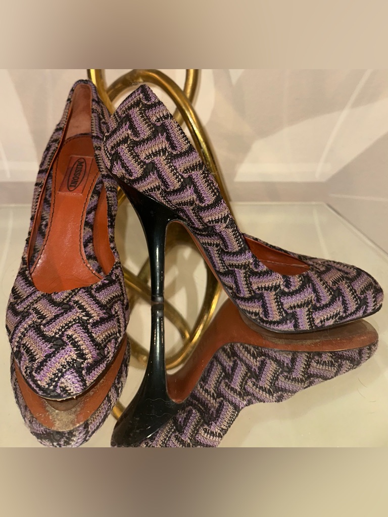 Beautiful Missoni Purple & Black High Heels Patent Leather 38 7